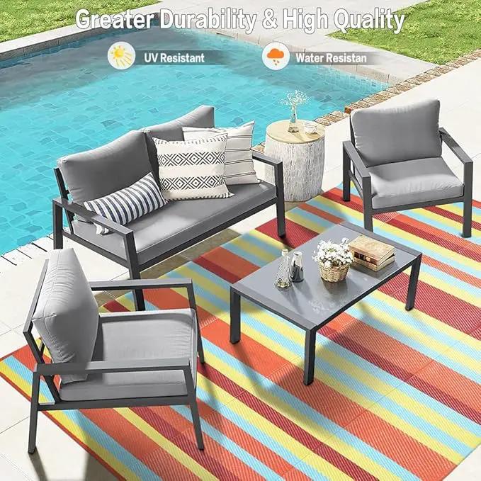 Outdoor Waterproof Rug 9'x12' Plastic Straw Rugs Washable Reversible Floor Mat Rainbow Stripe Carpet for Camping RV Deck Entryance Porch Picnic Balcony Beach Backyard by GreenHaven Gardens