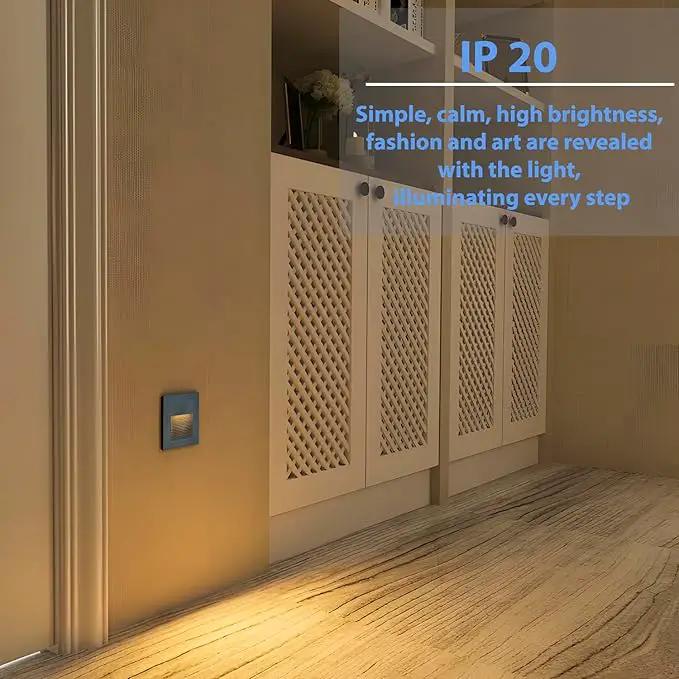 4pcs/3W Wall Recessed Stair Lights LED,Warm White,Indoor Step Light,Square Recessed Wall Light,Grey Cover Staircase Light IP20 for Indoor Stairs, Home, Kitchen, Attic, Aisle by GreenHaven Gardens
