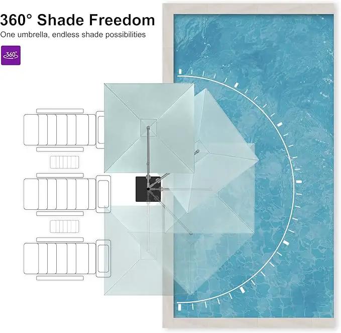 PURPLE LEAF 10 FT Cantilever Patio Umbrella Outdoor Aluminum Offset Square Umbrella with 3 Years Fade Resistance Recycled Fabric and 360-degree Rotation for Deck Pool Garden, Mint Green by GreenHaven Gardens