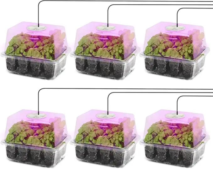 MIXC 6-Pack Seed Starter Tray with Plant Light,Seedling Trays with Adjustable Humidity Domes & Clear Cell Trays 12 Full Spectrum LED Beads for Indoor Plant Growth(Transparent) by GreenHaven Gardens