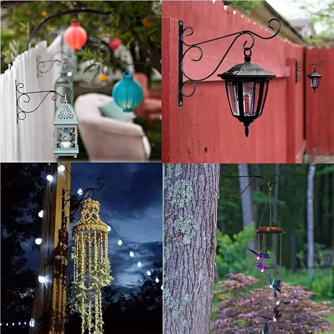 TIHOOD 4PCS Metal Plant Bracket Iron Wall Mount Lanterns Hangers for Hanging Bird Feeders, Lanterns, Wind Chimes, Planters, Outdoor Decoration Hooks by GreenHaven Gardens