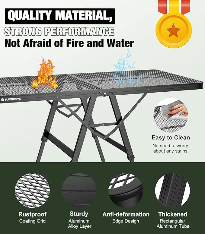 Foldable Grill Table with Mesh Desktop, 200lbs 4Ft Portable Folding Table, Height Adjustable Metal Table for Ourdoor, Camping, Picnic, BBQ and Beach, RV, 47.24" L x 23.62" W by GreenHaven Gardens