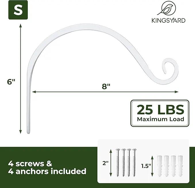 Kingsyard 2-Pack Wall Plant Hanger Outdoor - Heavy Duty Metal Hanging Bracket Hooks for Hanging Plant, Bird Feeders, Lanterns, Wind Chimes Outdoor & Indoor, 8-Inch/White by GreenHaven Gardens
