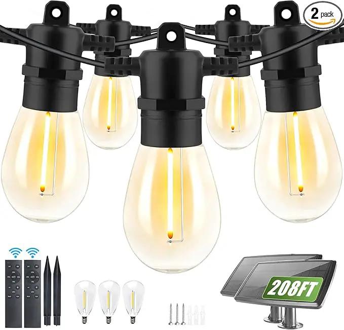 208FT(196+12) Solar String Lights Outdoor Waterproof, Solar Powered Patio Light with 60+3 Dimmable S14 Edison Bulbs Shatterproof & Remote Control, Solar String Lights for Outside Garden Backyard by GreenHaven Gardens
