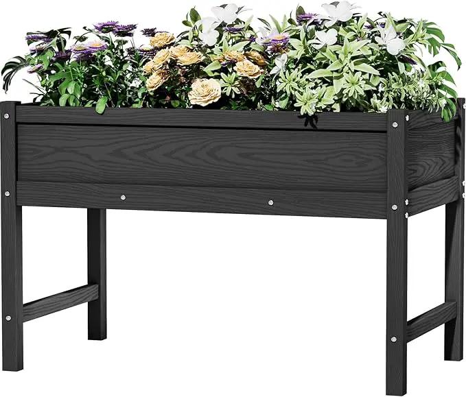 HDPE Raised Garden Bed with Legs, Outdoor Weather-Resistant Elevated Planter Box Stand for Seeds, Herbs, Flowers, Vegetables (Black) by GreenHaven Gardens