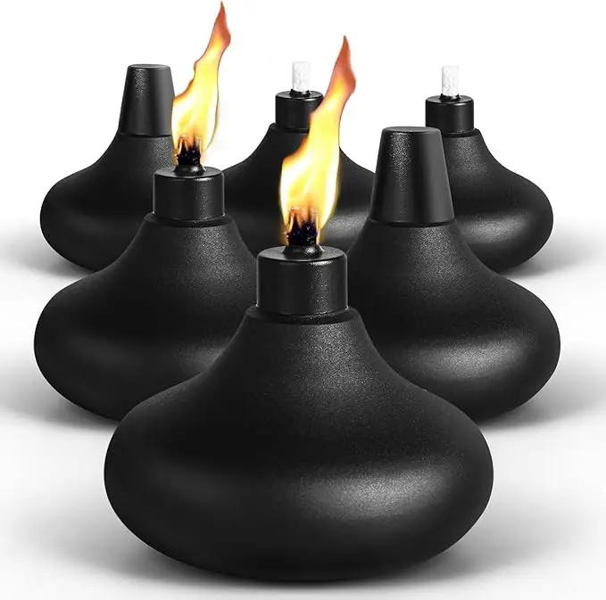 6 Pack Metal Table Top Torches, 24.5oz Citronella Torches for Outside, Refillable Flame Light Torch, Decorative Tabletop Lantern for Yard, Patio, Deck, Garden, Party, Landscape by GreenHaven Gardens