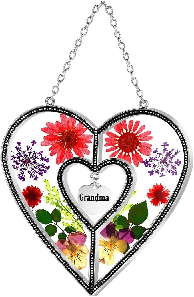 KY&BOSAM Suncatcher Stained Glass Grandma Heart Gifts for Women Mother`s Day Grandma Gift Gifts for Grandma from Daughter Son Indoor Decor Yard Decor for Mother Day Christmas Birthday Gift by GreenHaven Gardens