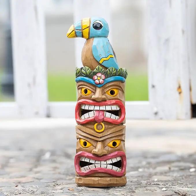 Tiki Totem Pole-Solar Tiki Statue Head Decor - 12.32 inch Tall Tiki Decorations for Tiki Bar Outdoor Patio Balcony Yard Backyard by GreenHaven Gardens