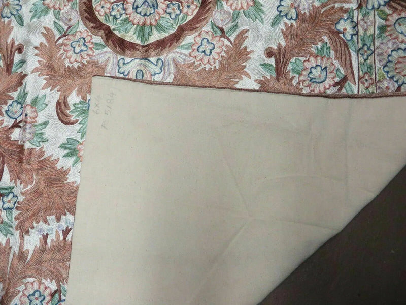 4' X 6' Vintage Embroidery Hand Stitched Rug Silk On Cotton India Backing Nice by Jewel Rugs