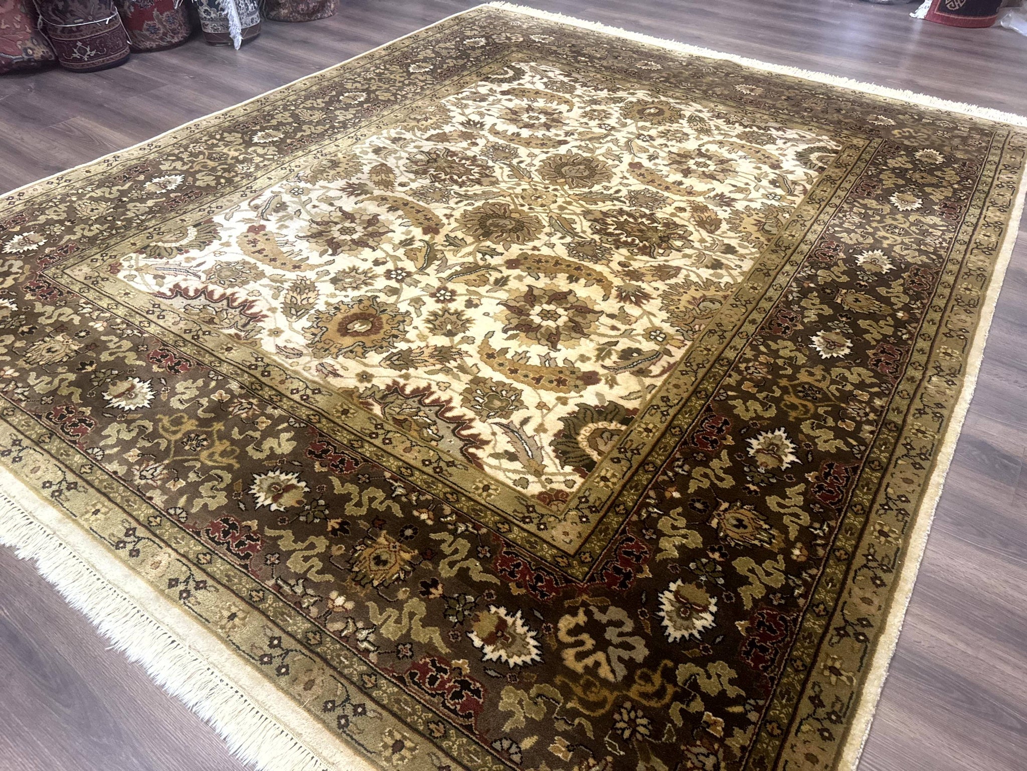 Indo Persian Mahal Rug 8x10, Floral Traditional Wool Oriental Carpet by Jewel Rugs