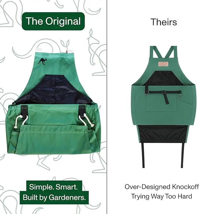 Roo Gardening Apron with Pockets & Harvesting, Picking Pouch - Adjustable, Water-resistant, Washable Canvas Cotton by GreenHaven Gardens