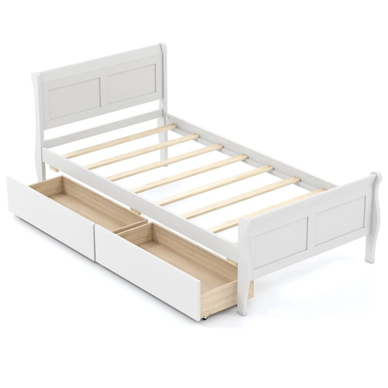 Twin Size Sleigh Bed with 2 Storage Drawers Wood Platform Bed Frame by DirectDeals