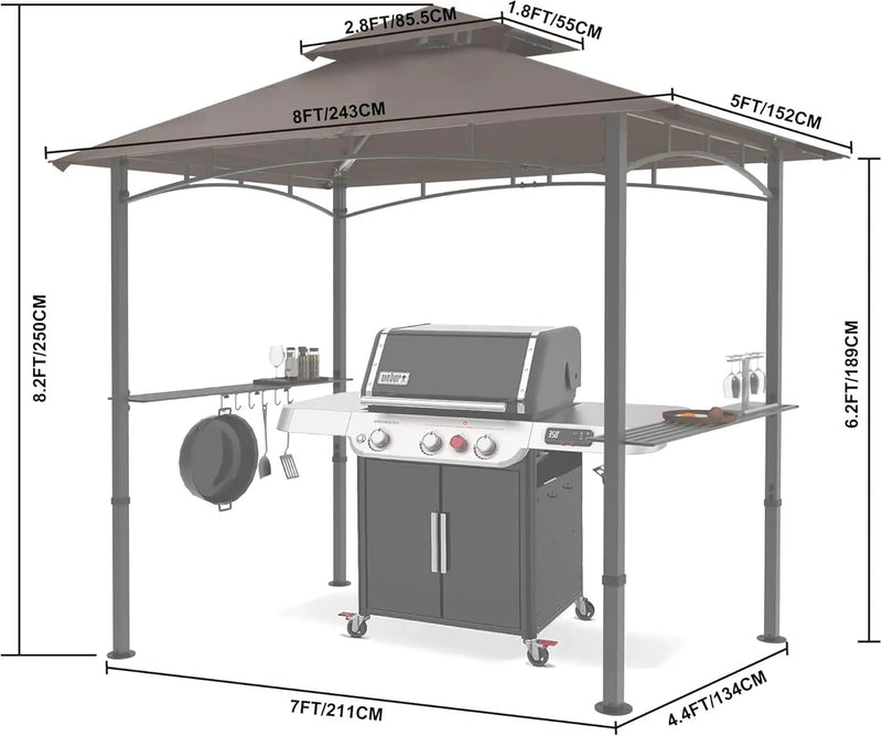 MASTERCANOPY 8 x 5 Grill Gazebo Outdoor BBQ Gazebo Canopy with 2 LED Lights (Brown) by GreenHaven Gardens