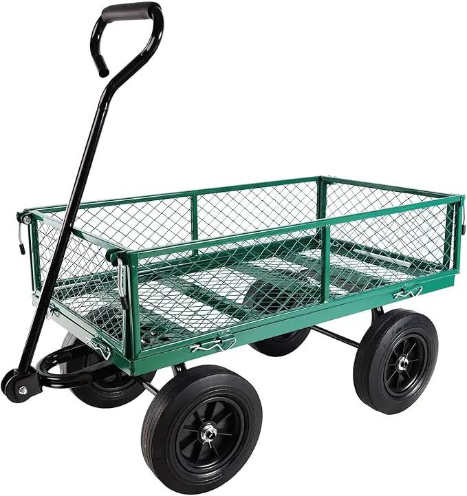 Heavy Duty 480 Lbs Capacity Mesh Steel Garden Cart Folding Utility Wagon with Removable Sides (Green) by GreenHaven Gardens