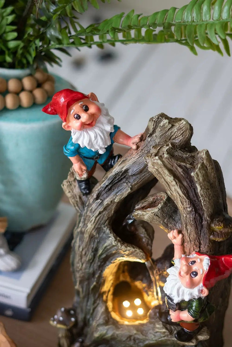 Decorative Woodland Gnome Water Fountain With LED Light - Brown by HouseOfZazla
