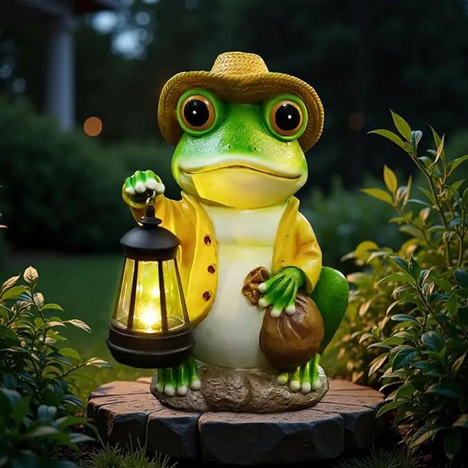 Solar Garden Outdoor Frog Statue 10 inches Tall - with Handheld Lanterns - Detachable - Patio, Balcony, Shelf, Tabletop, Lawn Decoration - Unique Housewarming, Birthday, Thanksgiving, Mom Gifts by GreenHaven Gardens