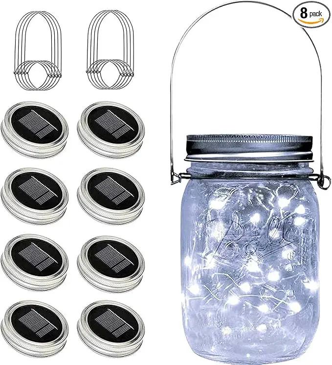 8 Pack Fairy Star Firefly Jar Lids Lights,Solar Fairy String Lids Lights（No Jars）,Waterproof Lantern Mason String Solar Lights with Hangers for Regular Mouth Jars Christmas Gifts(Cold White) by GreenHaven Gardens