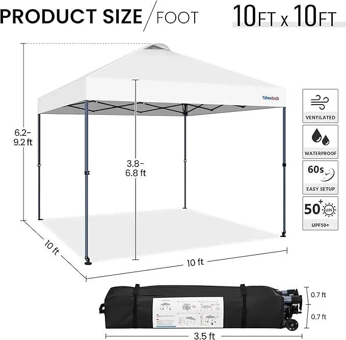 Yaheetech 10x10 Pop-up Canopy Tent w/ 2 Integrated Wheels for Mobility, Waterpoof & Heavy Duty, Instant Sun Shelter with Carry Bag, Weight Bags for Outdoor Camping Beach Patio Parties, White by GreenHaven Gardens