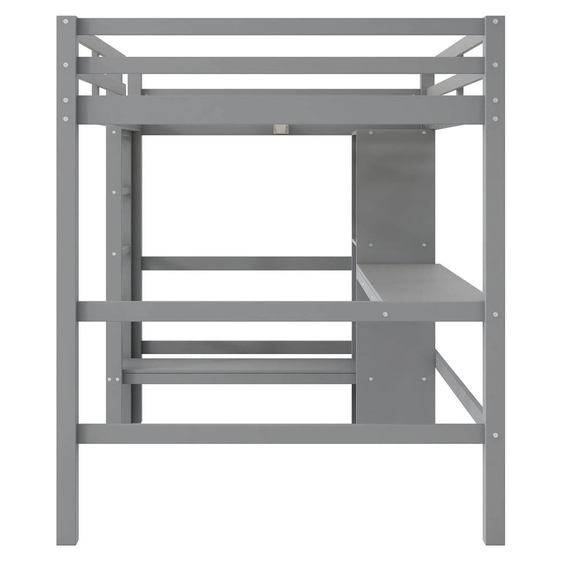 Loft Bed With Built In Desk And Multifunction Shelves
