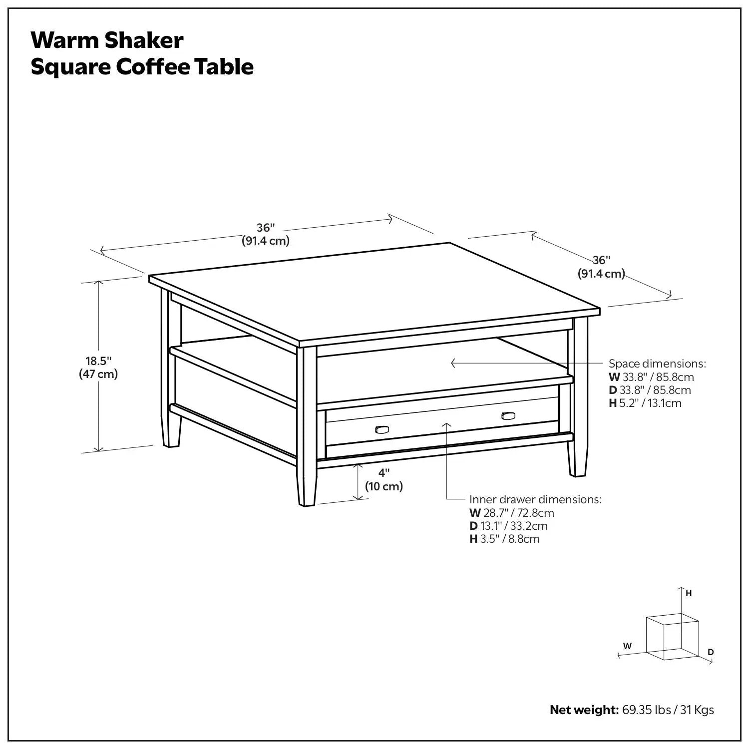 Warm Shaker - Square Coffee Table - Tobacco Brown by Unique Piece Furniture