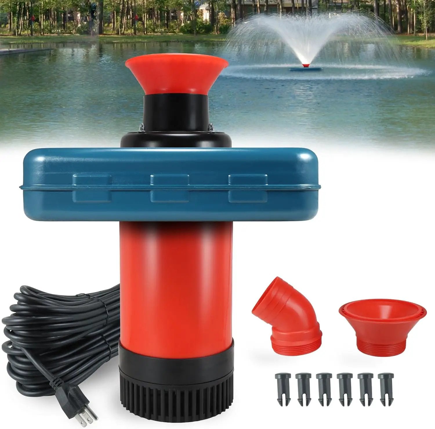 Pond Fountain Aerator 1HP, AS1 750W 15000GPH 110V 120V High Flow Floating Water Fountain Pump With 100ft Power Cord, Thickened Body Aerating Fountains Cascade for Large Small Pond/Lake (No Timer) by GreenHaven Gardens