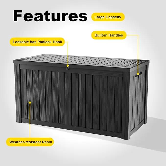 150 Gallon Outdoor Deck Box,Storage Lockable Waterproof Patio Furniture,Garden Tools,Cushions,Pool Accessories Outside Storage Resin Box(Black) by GreenHaven Gardens