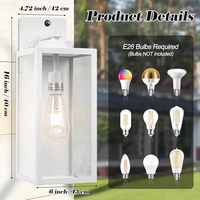 16-inch White Dusk to Dawn Outdoor Wall Light Fixtures, Exterior Waterproof Wall Lanterns, Large Porch Sconces Lighting, Modern Outside Lights for House Patio Front Door Entryway, 2-Packs by GreenHaven Gardens