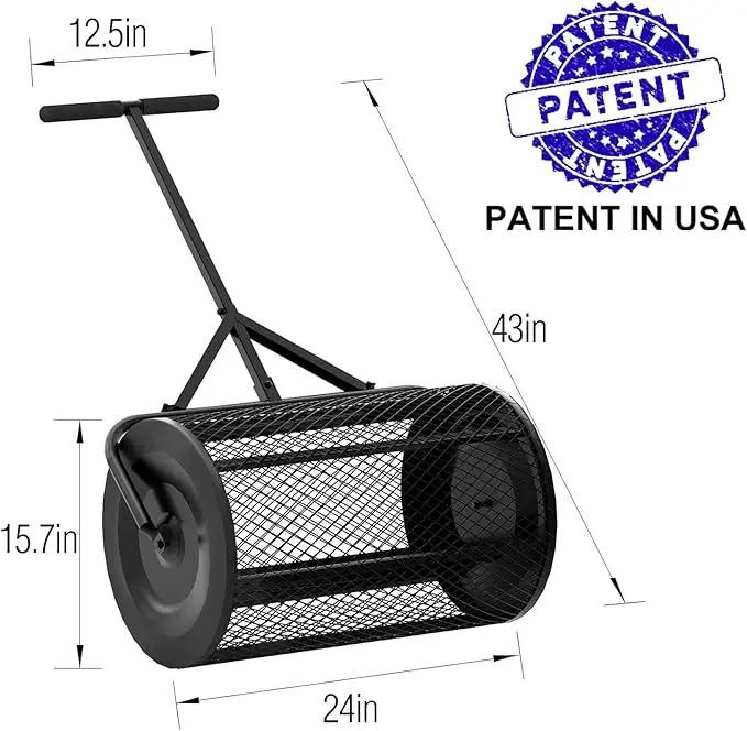 Walensee 24 Inch Compost Spreader Peat Moss Spreader with Upgrade T Shaped Handle for Planting Seeding Durable Lightweight Metal Mesh Spreader for Lawn and Garden Care Manure Spreaders Roller Patented by GreenHaven Gardens