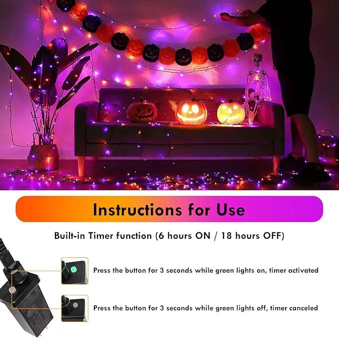 2-Pack 66FT 200 LED Extendable Halloween Lights, Orange and Purple Halloween Decorations Outdoor Indoor Tree Lights with Timer and Memory Function, Plug in Mini Light Waterproof with 13 Lighting Modes by GreenHaven Gardens