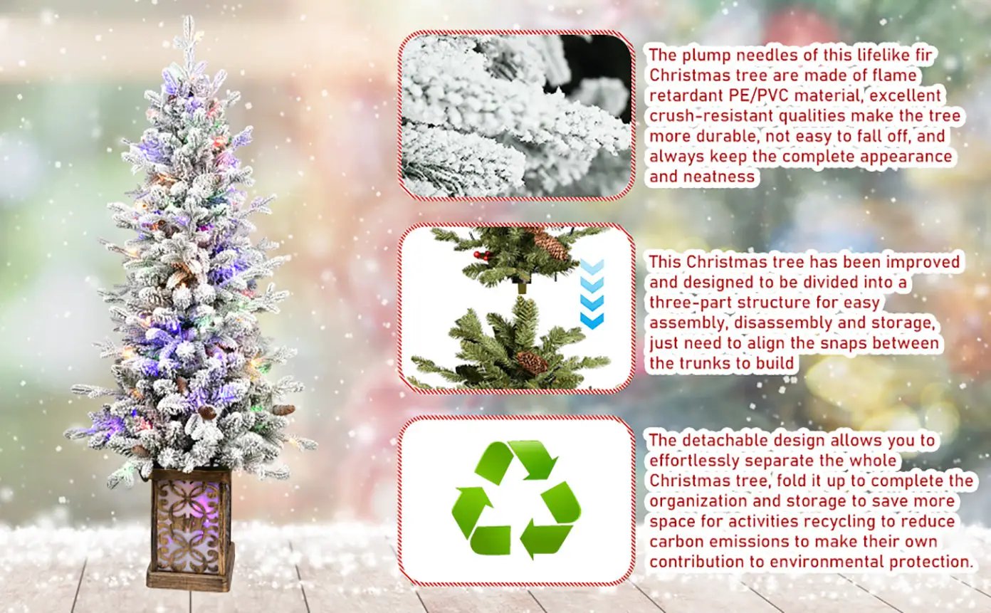 4FT Flocked Christmas Tree with Multicolour LED Lights by HouseOfZazla