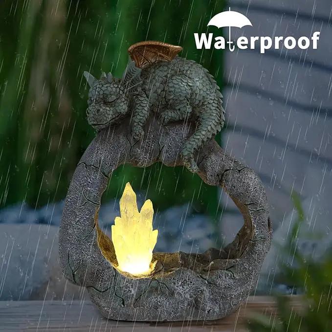 Solar Powered Dragon Statue ，Garden Decor with Crystal LED Lights Handmade Waterproof Resin Dinosaur Outdoor Patio Lawn Sculpture Perfect Christmas (Crystal Dragon) by GreenHaven Gardens