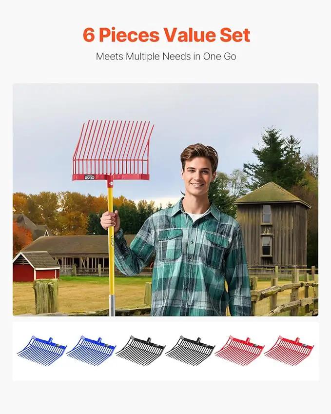 VEVOR 6PCS Manure Fork Replacement Head, 18 Angled Tines Horse Manure Fork Head, Durable Plastic Pitchfork Heads, Horse Mulch Rake for Picking up Stable Stall Muck Grass Hay Cleaning Farm Work by GreenHaven Gardens