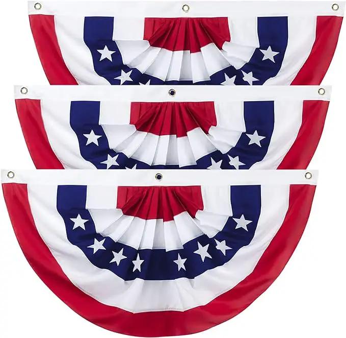 3 x 6 Ft American Pleated Fan Flag, USA Patriotic Half Fan Bunting Flag, 4th of July Decorations Flags (Set of 3) by GreenHaven Gardens