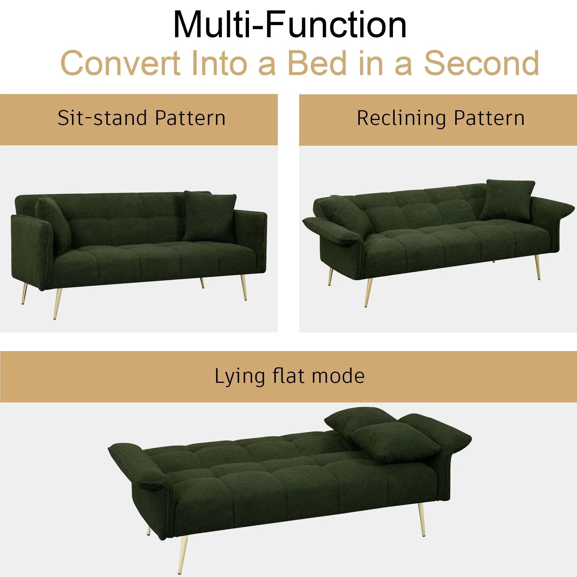 Convertible Double Futon Sofa Bed With Folding Armrests For Living Rooms by Unique Piece Furniture