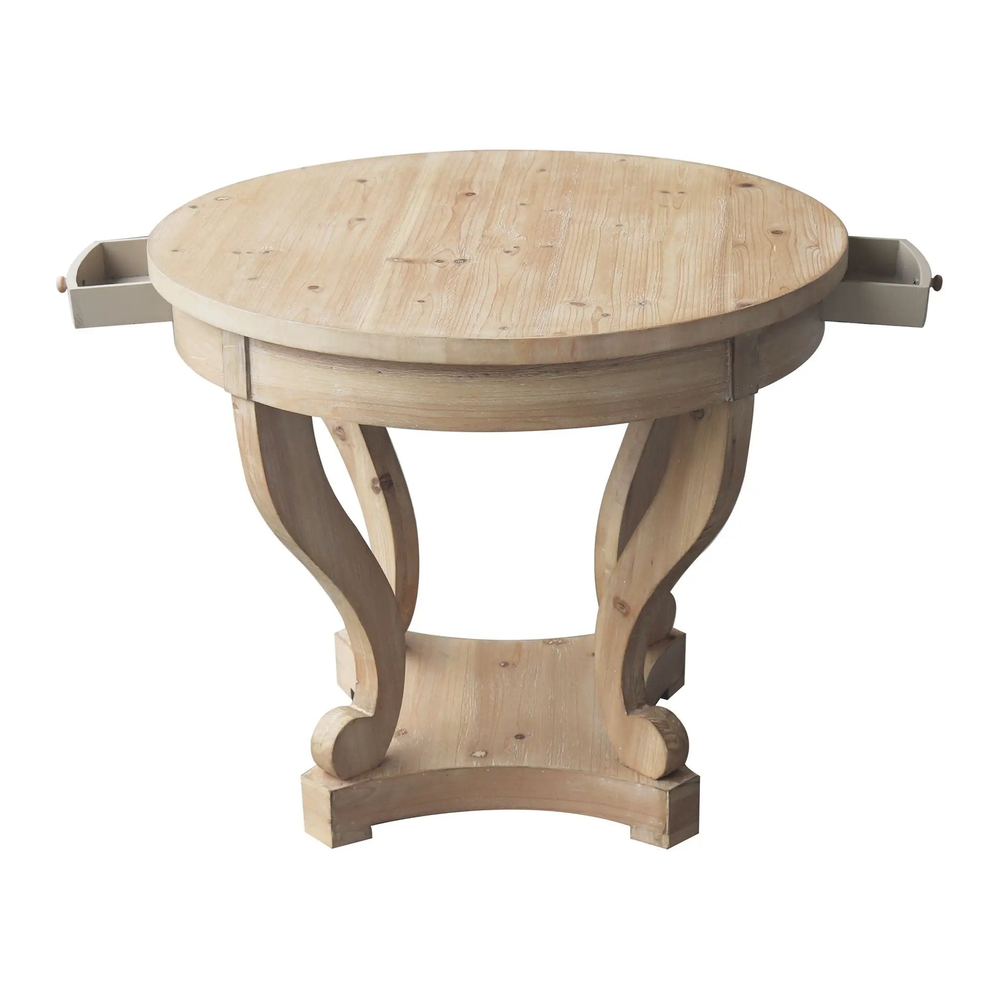 Curved Legs Farmhouse Style Small Size Round Dining Table End Table Side Table Coffee Table For Dinette, Kitchen, Dining Room Or Living Room - Natural Wood Grain Distressed by HouseOfZazla