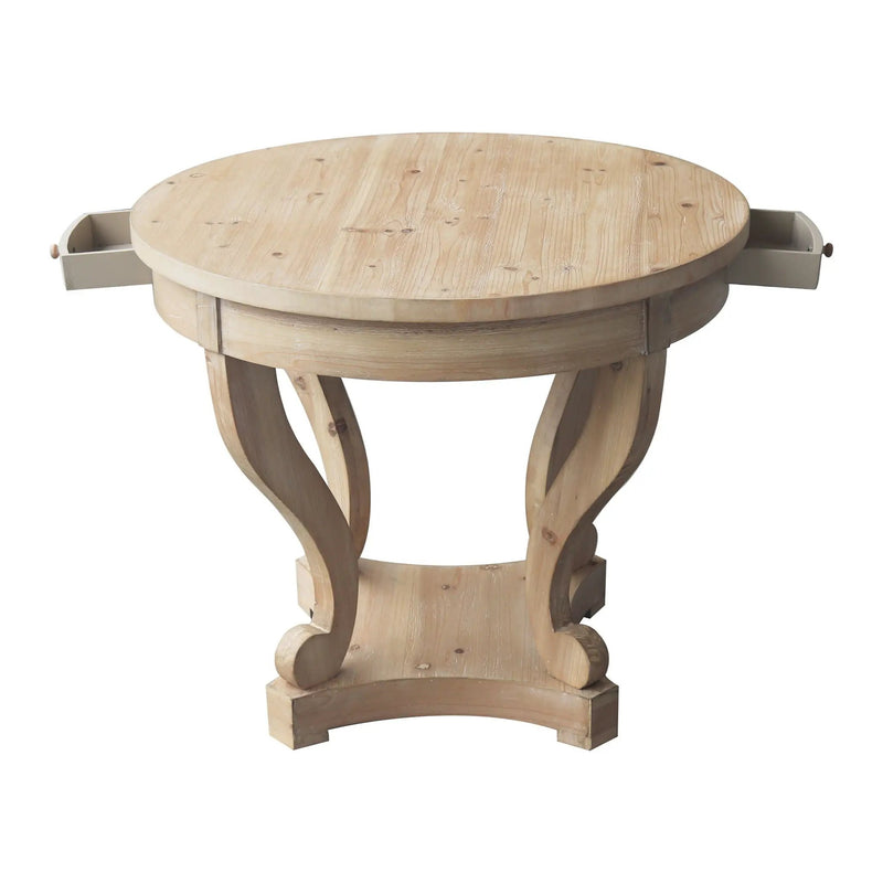Curved Legs Farmhouse Style Small Size Round Dining Table End Table Side Table Coffee Table For Dinette, Kitchen, Dining Room Or Living Room - Natural Wood Grain Distressed by HouseOfZazla