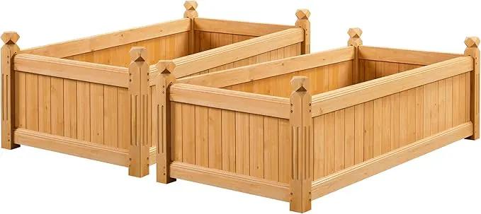 Yaheetech 46″ L × 23.5″ W × 16″ H Wooden Raised Garden Bed, Horticulture Wood Rectangular Garden Planter Outdoor, Raised Planter Box for Yard/Greenhouse/Vegetable/Flower/Herbs, Light Brown, 2pcs by GreenHaven Gardens
