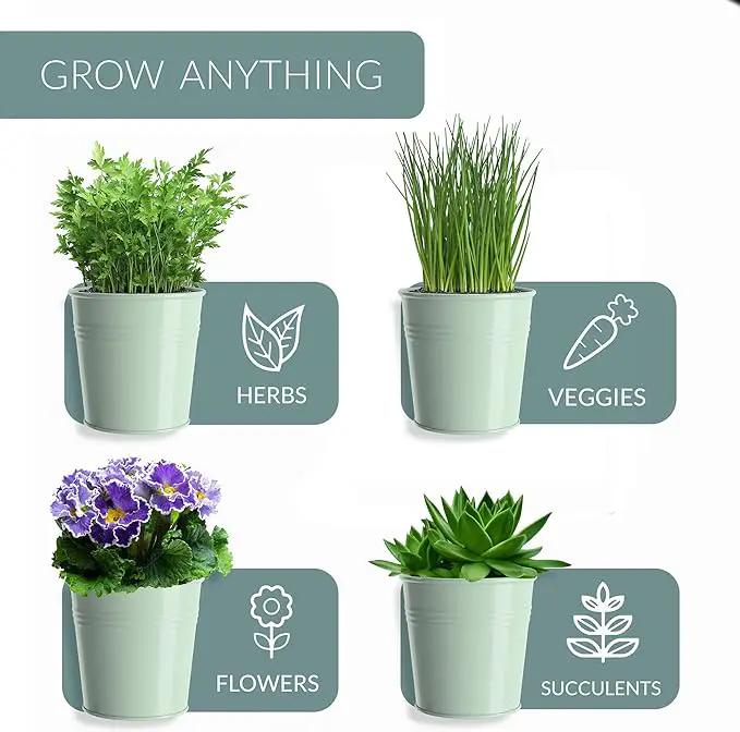 Barnyard Designs Indoor Herb Garden Planter Set with Tray, Metal Windowsill Plant Pots with Drainage for Outdoor or Indoor Plants, Set/3 (Soft Mint) by GreenHaven Gardens