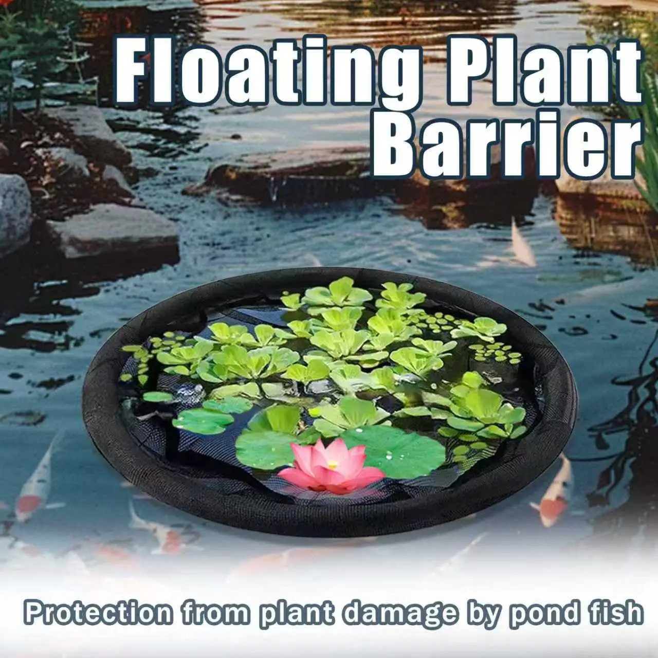 2Pack Round Floating Flora Fish Barrier-17.7Inch Black Pond Plant Protector, Floating Island/Planter Pond,UV Resistant Net to Shield Floating Plant(Lotus/Water Lilies)from Koi, with Waterproof Gloves by GreenHaven Gardens