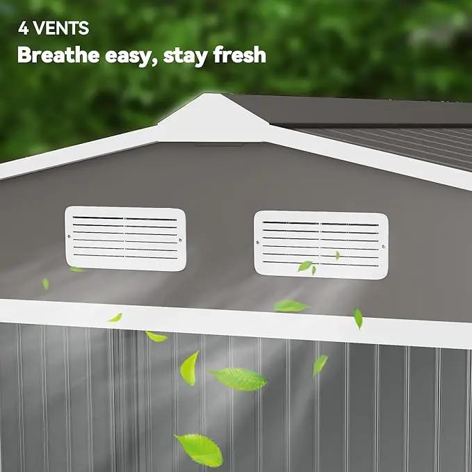Outsunny 9' x 6' Outdoor Storage Shed, Garden Tool Metal Shed with Foundation Kit, Double Lockable Door, Air Vents and Sloping Roof, for Backyard, Patio, Lawn, Gray by GreenHaven Gardens