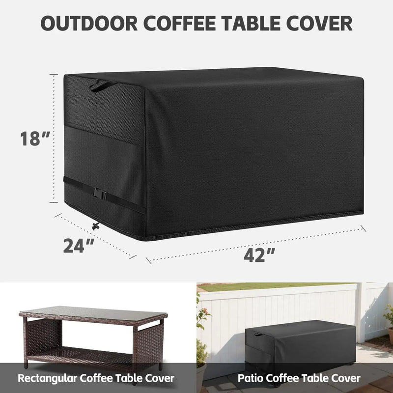 Patio Coffee Table Cover Black Heavy Duty Waterproof Cover 42" L x 24" W x 18" H for Rectangular Coffee Table by GreenHaven Gardens