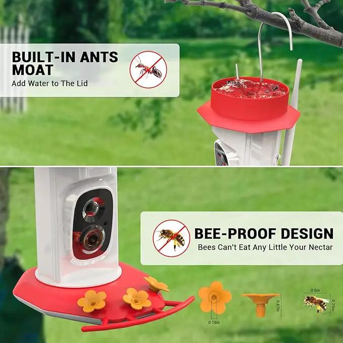 Hummingbird Feeder with Camera, AI Smart Identification Cloud Storage Function, Featuring Ant Moat Protection, Solar Power, Instant Notification, Automatic Bird Video Capture, and Motion Detection by GreenHaven Gardens