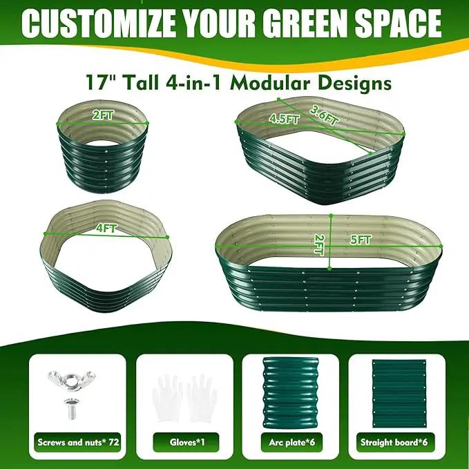 17" Tall Elevated Oval Metal Raised Garden Bed - 5ft x 2ft in Size and 0.8MM Thick Durable Planter Bed/Box for Vegetables Flowers Succulent at Patio/Garden Outdoor (Dark Green, 5X2X1.4 FT) by GreenHaven Gardens
