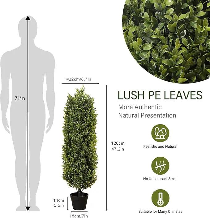 4ft Artificial Boxwood Topiary Trees (Set of 2) - UV Resistant Faux Plants for Outdoor/Indoor, Realistic 48in Fake Bushes and Shrubs for Front Porch, Planter, Patio - Low Maintenance & Evergreen by GreenHaven Gardens