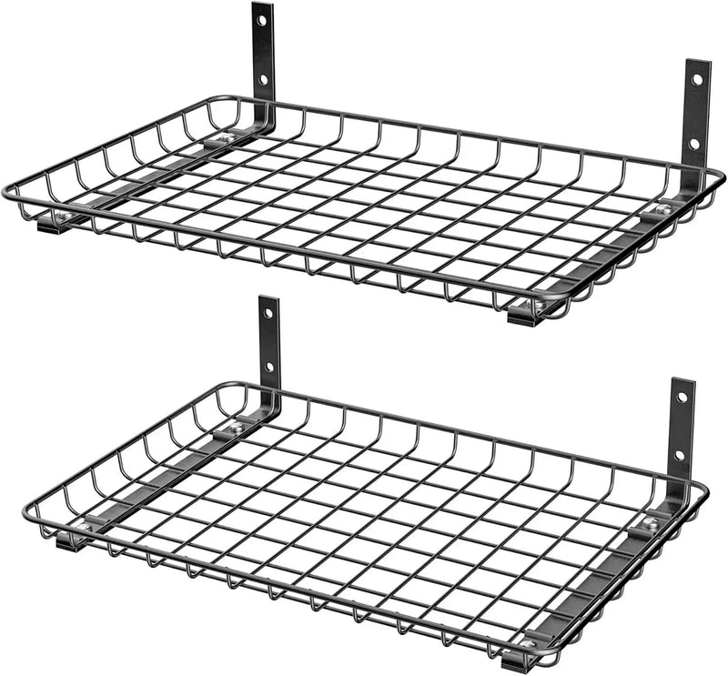EVERHANGER Garage Wall Shelves 12x18 Inch, Wall Mounted Storage Shelf, Metal Shelf Rack, Heavy-Duty Shelf Organizer 2 Pack, Black by GreenHaven Gardens
