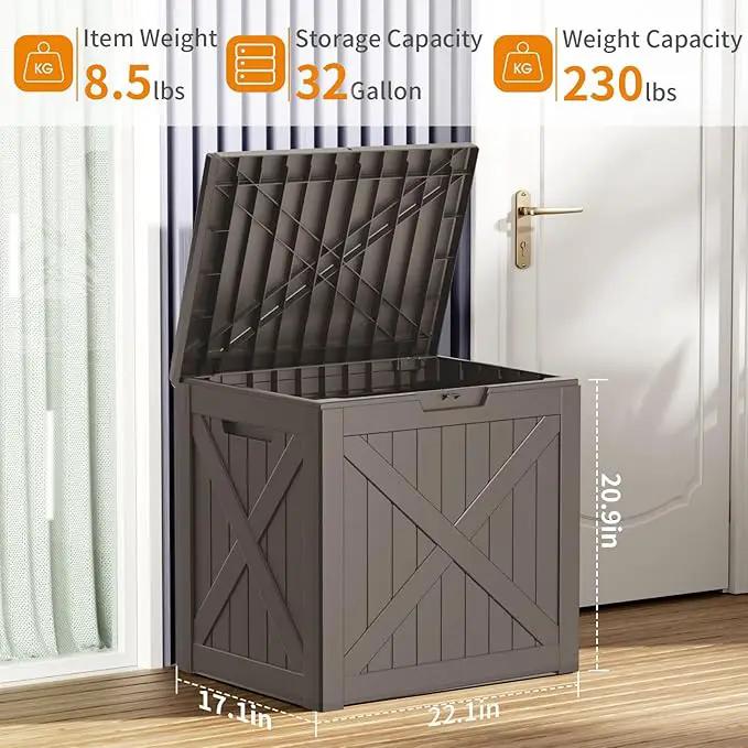 32 Gallon Outdoor Deck Box,Storage Lockable Waterproof Patio Furniture,Garden Tools,Cushions,Pool Accessories Outside Storage Resin Box(Light Brown) by GreenHaven Gardens