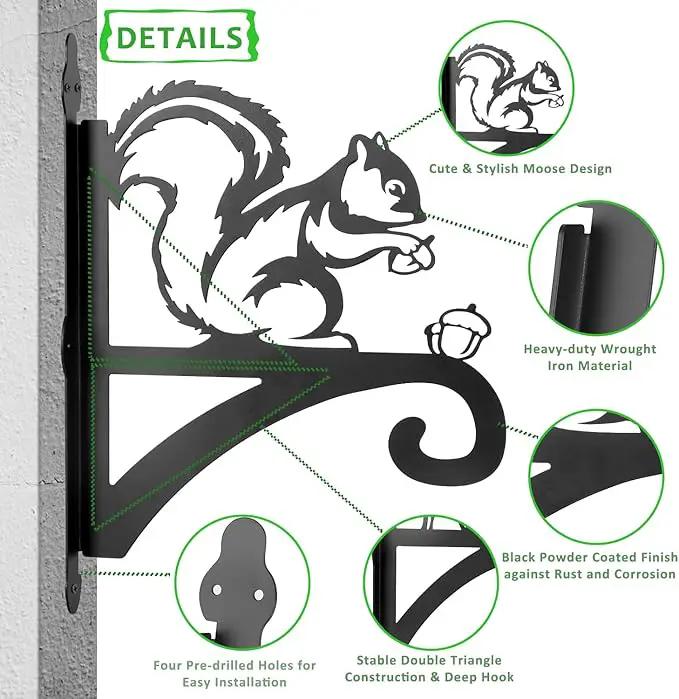 ATKKE Hanging Plant Bracket Hangers Indoor Iron Wall Mount,11” Squirrel Silhouette Ornamental Iron Hangers Hookers for Flower Pot Lantern Bird Feeder Wind Chimes by GreenHaven Gardens