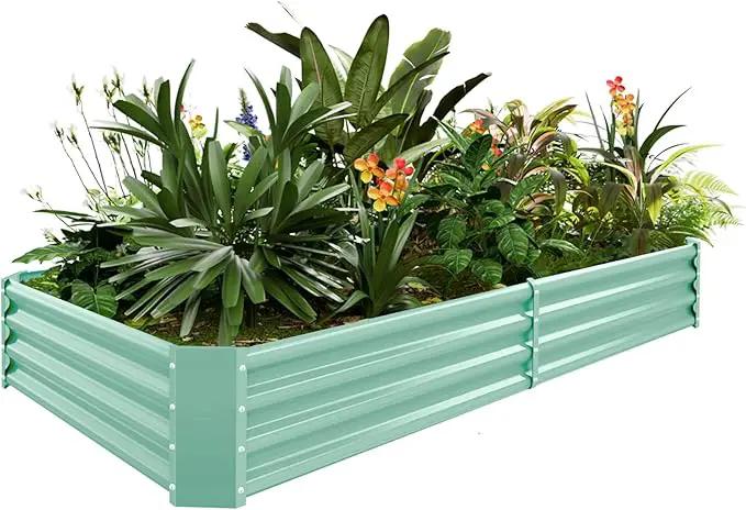 Land Guard 8×4×1ft Galvanized Metal Raised Garden Bed, Metal Planter Kit Box Outdoor for Deep-Rooted Vegetables, Flowers, Green and Herbs (Lime Green)… by GreenHaven Gardens