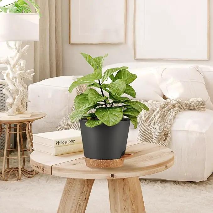 Self Watering Pots 7Pack Planting Pots for All Indoor Plants, Flower Planting Pots with Drainage Hole and Reservoir Black Plastic Succulent Planter Modern Decorations/Gift Idea by GreenHaven Gardens