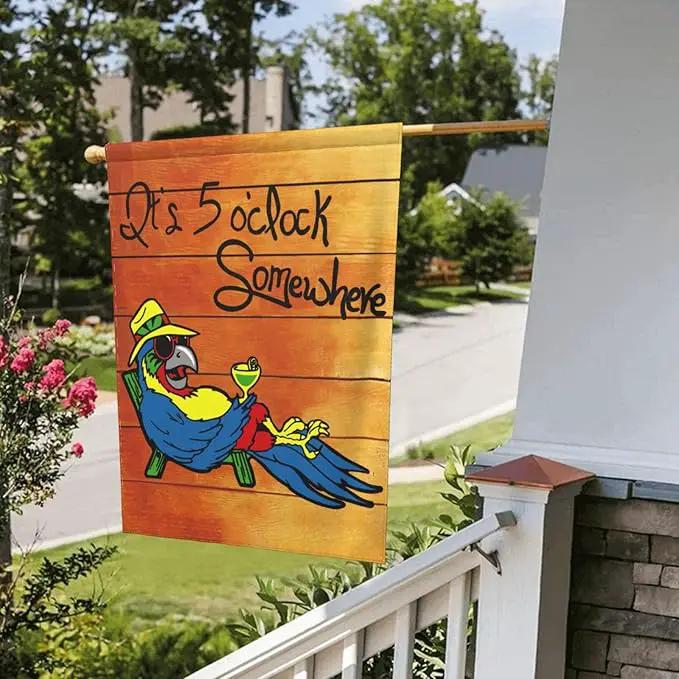 It's 5 O'Clock Somewhere Garden Flag 12x18 Inch Outdoor Decoration Banner Spring Summer Tropical Beach House Flags Yard Farmhouse Garden Deco Indoor Sign, Colour 1 by GreenHaven Gardens